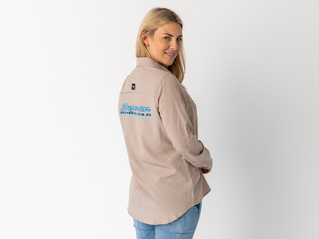 Superior Ladies Syzmik Fishing Shirt Sand (Each) - SUP-FISH-L-SAND-XXX